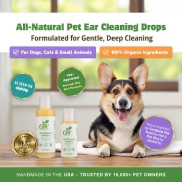 ReNewedPet All Natural Pet Ear Cleaner for Dogs & Cats – Dog Ear Cleaner with Ear Wax Removal, Helps Clean Dirt & Buildup (2 oz. with Cleaning Pads)