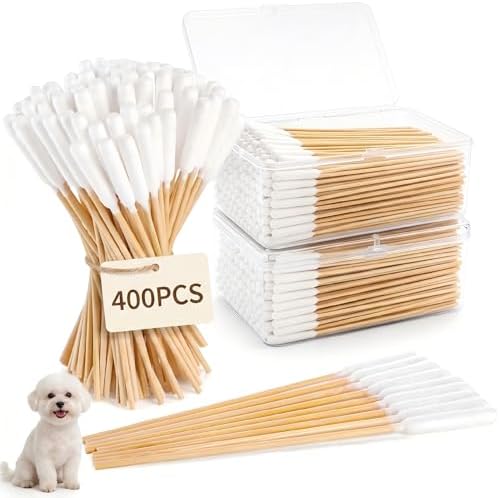 400 Pcs 6 Inch Long Dog Ear Swabs with Storage Box, Large Cotton Buds with Bamboo Handle, Soft & Absorbent Dogs Ear Cleaner Sticks for Gentle Cleaning