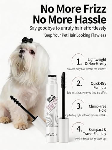 Pet Facial Hair Styling Gel - Gentle Alcohol-Free Formula for Eyes & Nose Flyaways, Daily Grooming & Styling for Small Long-Haired Dogs & Cats, 0.53 oz