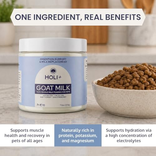 HOLI Goat Milk Powder - Dog Milk Replacer for Puppies, Adults, and Seniors. Whole Goat Milk Rich in MCTs for Activity Support and Muscle Recovery - Supports Digestion and Immune Health, 7.5 Ounce