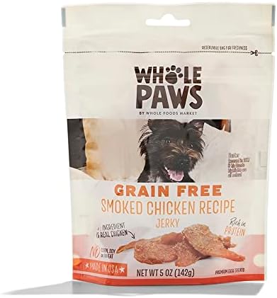 Whole Paws, Grain-Free Jerky Dog Treats, Smoked Chicken Recipe, 5 Ounce