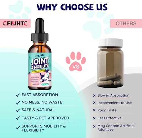 CFILIHTC Joint Drops for Dogs with Glucosamine, Chondroitin, MSM & Omega-3 – Pets Liquid Joint Supplement for Dogs & Cats – Hip, Joint, Mobility, Skin & Coat Support – Chicken Flavor 2 Fl Oz