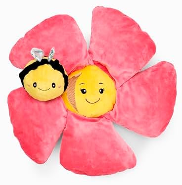 Flourish Pets 3 in 1 Multi-Layer Chew Toy for Active Dogs | Non-Toxic BPA Free Double Stitched Soft Fabric Exterior Dog Toys | Long-Lasting Dog Plush Toys - Large Pink Poppy 17"