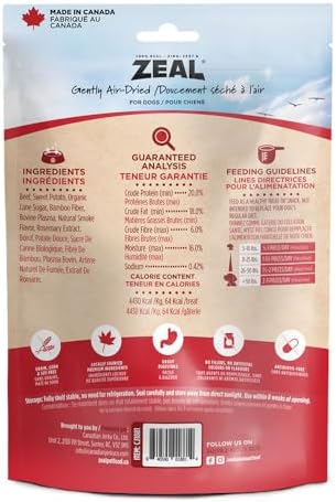 ZEAL Natural Beef Jerky Tenders for Dogs, 100% Real Canadian Beef, High Protein 24%, Soft Training Treats, Air-Dried, Grain Free, Made in Canada, 20oz