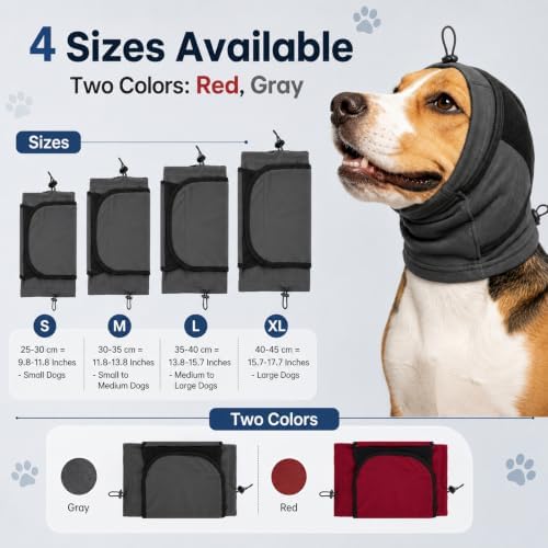 Dog Ear Muffs Noise Protection,Soft Calming Hoodie Quiet,Dog Calming Hoodie & Ear Cover,Soft Double-Layer No Shake Head Wraps,Quiet Ear Covers for Thunderstorm,Firework,Bath,Grooming,Gray/S
