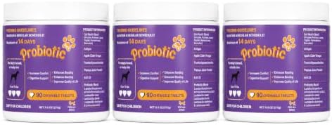 Dog Probiotic Chewable Tablets with Prebiotic, Apple Cider Vinegar & Papaya Powder, Pork Flavor Daily Digestive Supplement for All Breeds Dogs, 90 Count