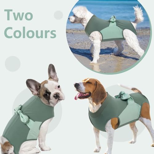 SAWMONG Recovery Suit for Dogs, Cotton Zipper Dog Surgery Suit Female Spay Pet Male Breathable, Neuter Dog Onesie Clothes Bodysuit Prevent Licking Wounds, Substitute E-Collar & Cone(Green, 2X-Large)