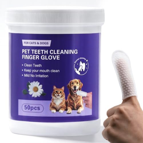 Pet Dental Finger Wipes, Hypoallergenic, Rinse-Free, Thick Dual-Textured Mouth Cleaning Wipes Effective Teeth Cleaner for Dogs & Cats(50pcs, Unscented)
