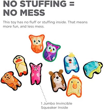 Outward Hound Invincibles Mini Plush Dog Toy 3-Pack, Hedgehog-Penguin-Fox, XS
