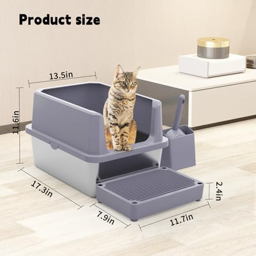 RIZZARI Cat Litter Box Non-Porous: Open High Sides for Indoor Cats