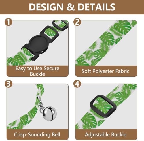 Tropical Leaf White Dog Collar 2 Pack Pet Collars for Cats Adjustable 10.6 to 17.1 Inches