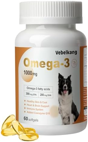 Fish Oil for Dogs-Promotes Heart, Skin, Coat, & Immune Health，Fish Oil containing EPA, DHA, and Coenzyme Q10, Suitable for All Dog Breeds， All Natural Supplement for Pets-60 Counts