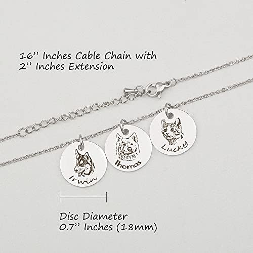 Anavia Personalized Pet Portrait Necklace, Handmade Memorial Jewelry Gift, Custom Round Disc Photo Engraved Necklace for Animal Lovers, Dog Mom, Dog Dad