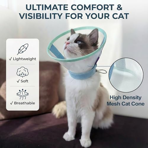 Cat Cone Collar Soft, Mesh Recovery E Collar for 3-6lb Cats, Size S