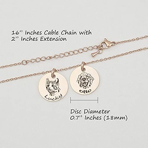 Anavia Personalized Pet Portrait Necklace, Handmade Memorial Jewelry Gift, Custom Round Disc Photo Engraved Necklace for Animal Lovers, Dog Mom, Dog Dad