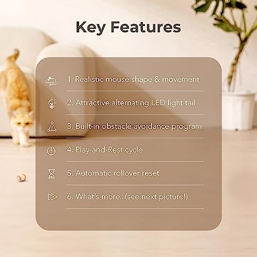 Cheerble Interactive Cat Toys for Indoor Cats, Automatic Cat Toy with LED Lights, Wicked Mouse Toys, Kitten Toys, Pet Supplies, Smart Electric Cat Toy, USB Rechargeable, Auto On/Off(Yellow)