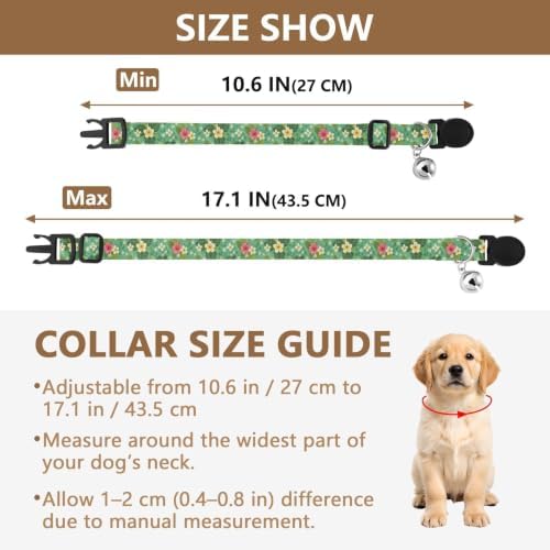Tropical Flower Floral Cat Collar with Bell 2 Pack Cat Collar Adjustable 10.6 to 17.1 Inches