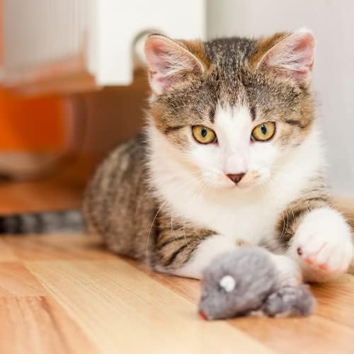Smokey's Stash Rabbit Fur Mouse Cat Toy 24 per Pack White and Gray Fuzzy Toys for Cats with Rattle Realistic Fake mice (24)