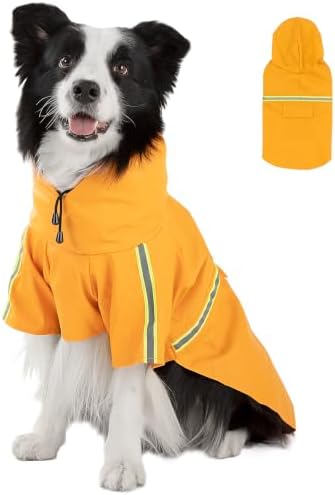 Dog Raincoat,Dog Rain Jacket Poncho with Hood and Leash Hole (Yellow, M～L(11-20lbs))
