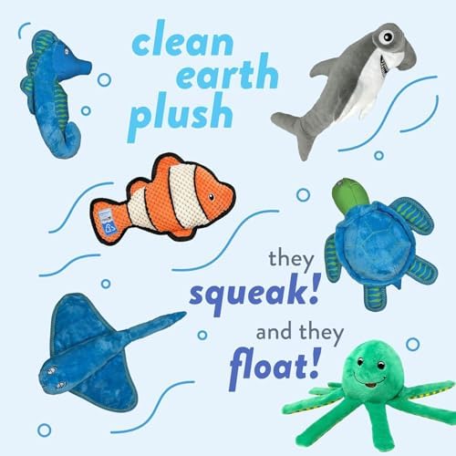 Spunky Pup Clean Earth Recycled Seahorse Dog Toy | Made from 100% Recycled Water Bottles | Eco-Friendly | Squeaker | Plush Toy for Small to Medium Dogs | Made in The USA