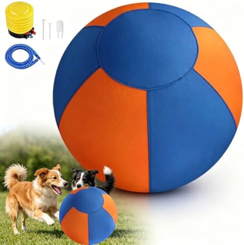 Sheepdog Herding Ball 10/18/22/25 Inch, Heavy-Duty Double-Layer Anti-Burst Tear-Resistant Interactive Dog Toy with Air Pump Washable Cover for Indoor Outdoor Play (Blue + Orange, 10 in)