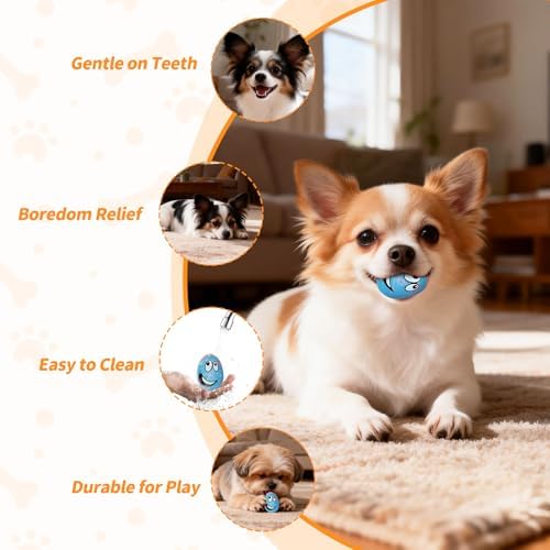 Squeaky Dog Toys for Puppy Small Dogs, 3 Pack Soft Latex Rubber Dog Chew Toy with Squeaker, Smile Face Dog Squeaky Balls for Interactive Play & Training