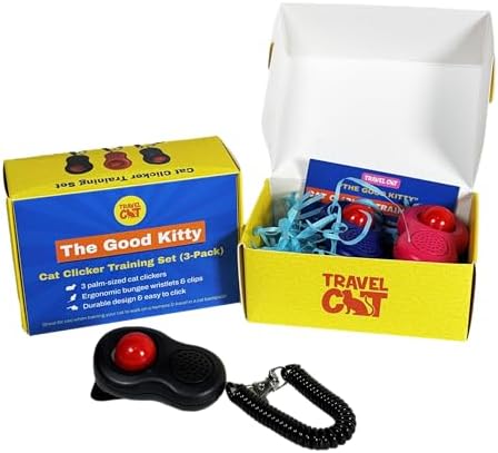 TRAVEL CAT Clicker Training Kit - 3 Pack Cat and Puppy Training Clicker with Button and Wrist Strap for Cats Behavior, Rewards Training - Red, Blue and Black Pet Training Clicker with Loud Click Sound