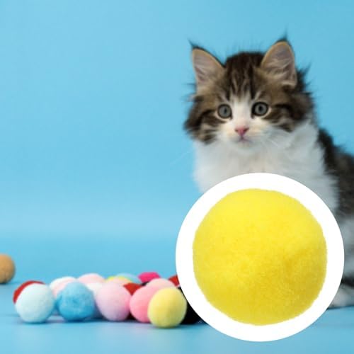 Cat Toy Pom Ball, Interactive Cat Ball Toys Fuzzy Pompoms (Plush, 1.2Inch, 30Pcs, Mixed Colors) for Kittens Pet Enrichment Training Play Indoor