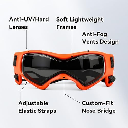 Dog Goggles for Small Breed, Anti-UV Windproof Extra Small Dog Sunglasses, XSmall Pet Eye Protection for Riding Cycling Hiking, Orange XS