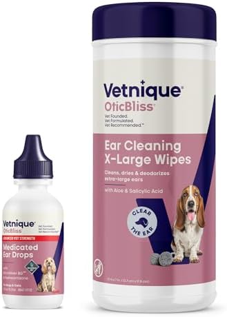 Vetnique Oticbliss Dog Ear Infection Drops & Advanced Cleaning Wipes Bundle