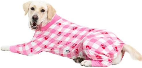 Dog Surgery Recovery Suit Female Male for Dogs After Surgery Medium Large Dogs Onesie Dog Pajamas Pjs Clothes (Pink Plaid, 28 (Chest 26.77 in | Backlength 18.11))