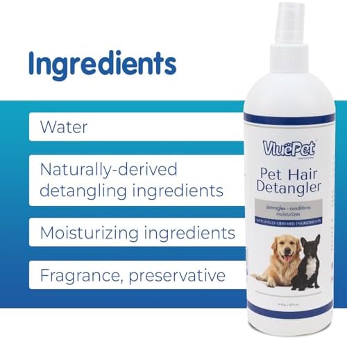 VLUEPET | Pet Hair Detangler Spray - Dematting and Conditioner Spray for Dog & Cat - Natural Ingredients, Paraben & Sulfate Free - Tangled & Dyes Remover - Aloe & Oatmeal Scent - Daily Use - 16 fl oz
