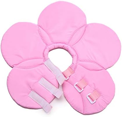 Dog Collar, Pet Cone E-Collar Flower Soft Elizabethan Waterproof Grooming Recovery Protecive Adjustable Collar for Puppy Small Medium Dogs (L Neck:13-15in, Pink)