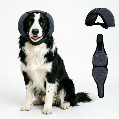 Dog Ear Muffs Noise Protection Dog Calming Hoodie Anxiety Relieve Dog Ear Muffs & No Shake Ear Wrap Quiet Head Cover Sleeves Ear Covers for Bath, Thunderstorms, Firework, Grooming