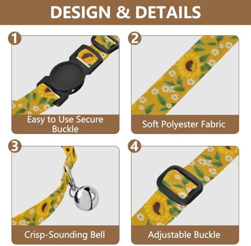 Yellow Sunflowers Metal Bell Included Pet Collar 2 Pack Pet Collars for Cats