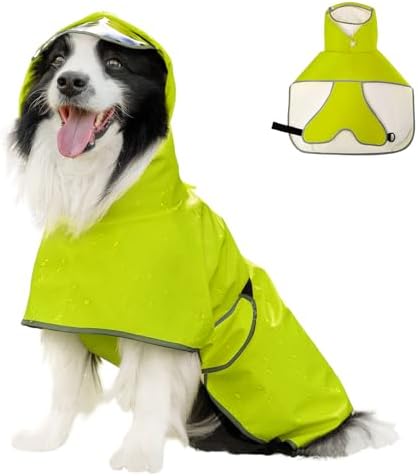 Dog Raincoat,Dog Rain Jacket Poncho with Hood and Leash Hole(Green,4XL)