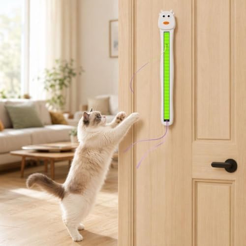 Interactive Cat Toys for Indoor Cats - Wall Mounted Electric Auto Motion Flying Rope Interactive Toy for Indoor Cats, Motion-Activated Flying Rope with Suction Cup for Boredom Relief (White)