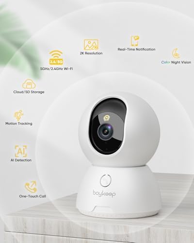 BoyKeep Indoor Camera, 2K Cameras for Home Security with Motion Detection, Pet Camera Indoor with Phone App, Color Night Vision, 2-Way Audio, Cloud/TF Card Storage, Compatible with Alexa