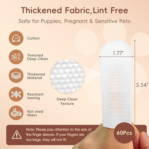 Dog Finger Cleaning Wipes, 60 Pcs Pet Dental Cleaning Finger Wipes Tooth Brushing Kit for Dogs Cats Plaque Tartar Remove, Dog Healthy Mouth Toothbrush Wipe for Pets Oral Care, Coconut Oil