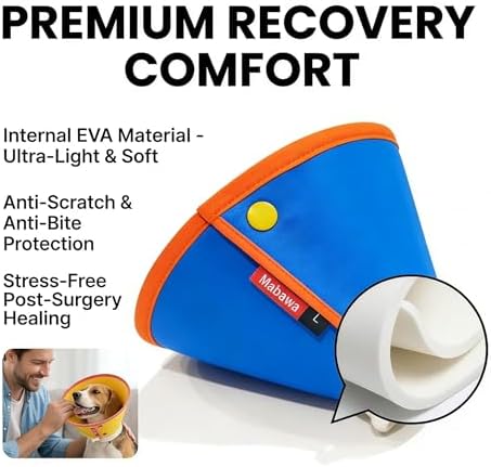 Soft Dog Cone Collar Alternative, Adjustable Pet Recovery Collar After Surgery, Lightweight EVA Foam E-Collar for Dogs & Cats, Water-Repellent Cone to Prevent Licking Wounds (Blue, M+)