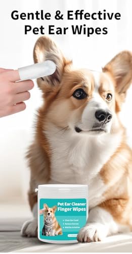 Ear Cleaner Finger Wipes for Dogs & Cats,50 Counts Pet Ear Wipes,Pet Ear Cleaner Finger Wipes to Remove Wax, Dirt, Relieve Ear Itching & Inflammation for Dogs & Cats