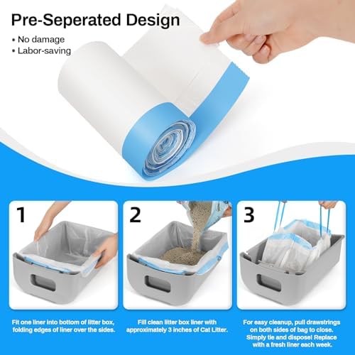 60 Pack Cat Litter Liners with Drawstring, Heavy-Duty for M4 Self-Cleaning Automatic Litter Box