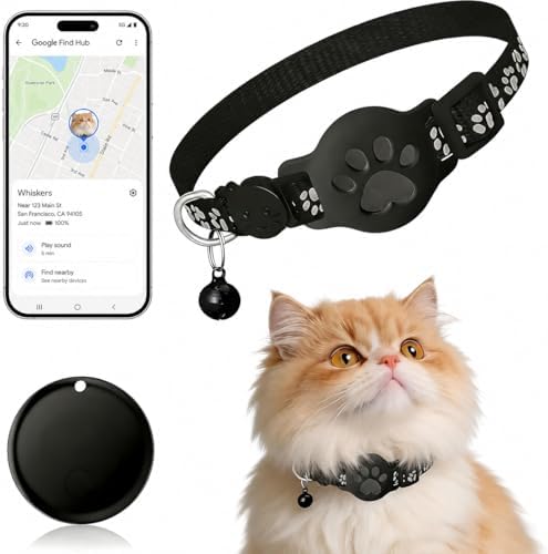 GPS Collar for Cats (Android Only) Smart tag,Pet Tracker,Waterproof Compatible with Google Find My,No Monthly Fee,Tracking Solution Smart Collar for Pet Safety,Small Large Cats