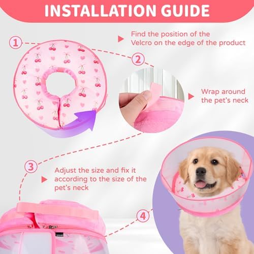 Inflatable Recovery Dog Cone Collar for Large Medium Dogs After Surgery, Soft Dog Donut Collar Adjustable Recovery Bone for Pets, Prevent from Biting & Scratching (Pink, M+)