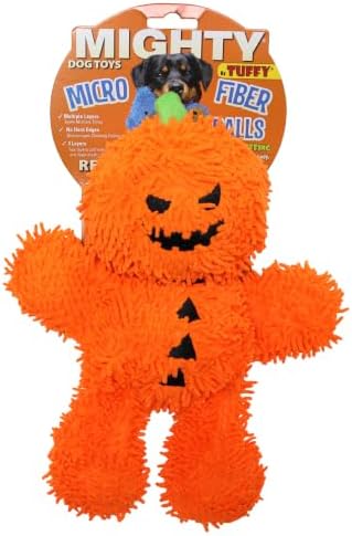 MIGHTY Tuffy Microfiber Medium Pumpkin Man Ultra Durable Plush Dog Toy