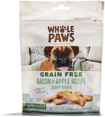 Whole Paws, Grain-Free Jerky Dog Treats, Bacon & Apple Recipe, 5 Ounce