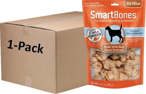 SmartBones Mini Bones Rawhide-Free Dog Treat, Real Sweet Potato, 24 Count