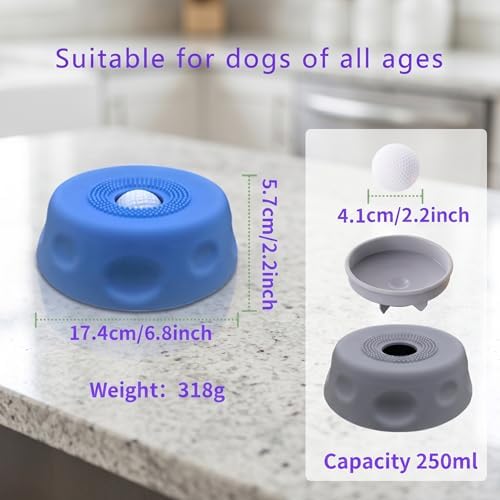 Interactive Dog Licking Toy Ball Slow Feeder Bowl, Food Safe Silicone Bowl for Bone Broth Yogurt Juice, Slow Feeding Protect Dog Stomach & Gut (Black)
