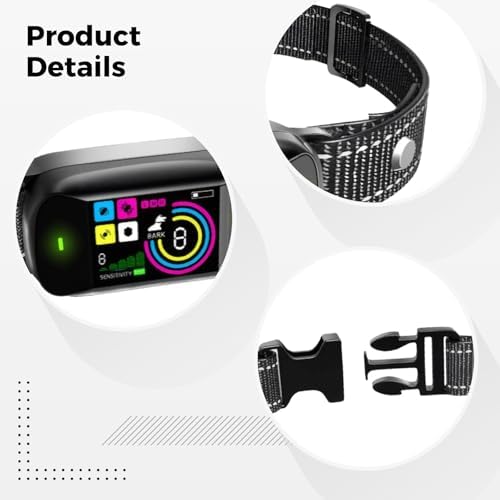 Dog Bark Collar for Small Dogs, Smart Vibration Training Collar, Color Screen Display, Reflective Nylon Strap, Adjustable Sensitivity, IP67 Waterproof, Rechargeable