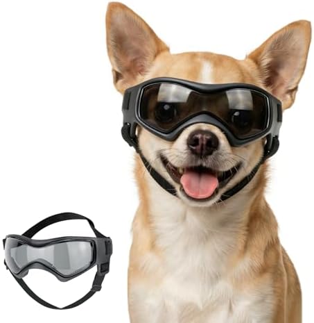Dog Goggles for Small Breed, Anti-UV Windproof Extra Small Dog Sunglasses, XSmall Pet Eye Protection for Riding Cycling Hiking, Black XS